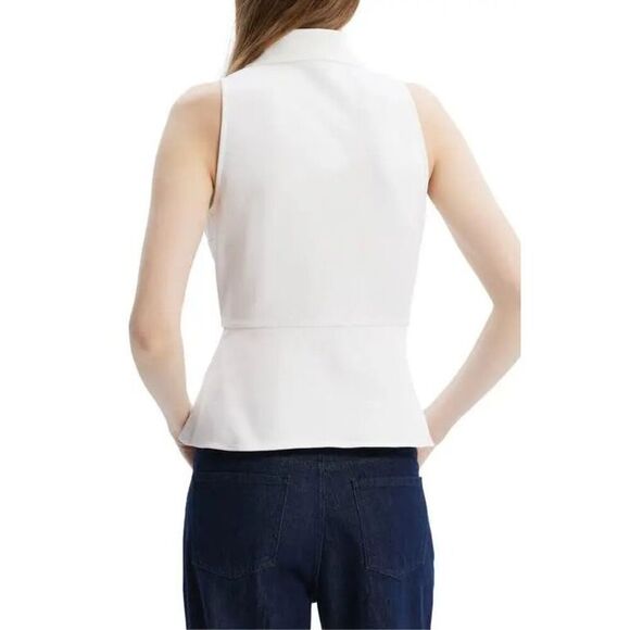 NWT THEORY Cotton Blend Piqué Peplum Top - White - Picture 3 of 12